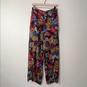 Truth Bright Floral Wide-Leg Open Pants Elastic Waist Size Large Women's